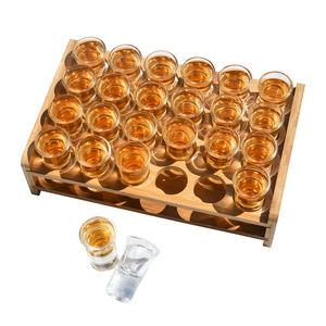 Ensemble de 24 verres à shot en porcelaine de bambou moderne avec plateau de rangement et verres à whisky et tequila transparents pour les fêtes, les clubs et les bars - Product Image 3