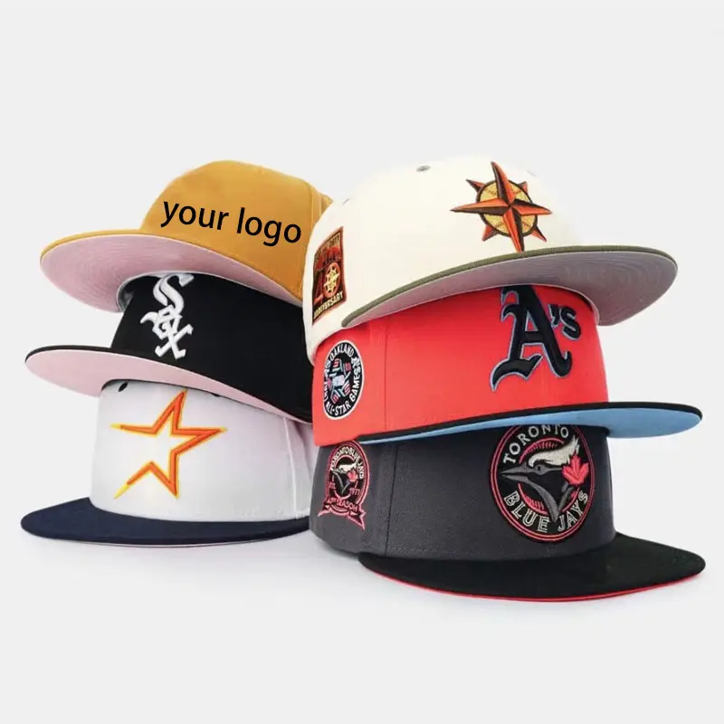 Sticker label man woman 6 panel custom 3D embroidered logo snapback sports fitted caps new baseball era hats caps with flat brim