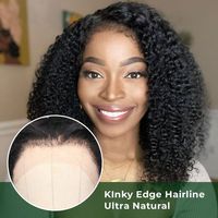 Perruque Courte Bob en Cheveux Humains Frisés Pixie Double Drawn de Chine, avec Bords Bouclés Crépus, Pré-Pluckée, Dentelle HD Frontale, pour Femmes Noires