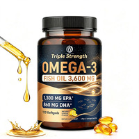 Huile de poisson Oméga-3 triple concentration OEM ODM 3600 mg EPA 1 300 mg DHA 860 mg par 3 gélules, 120 gélules, saveur citron, qualité supérieure