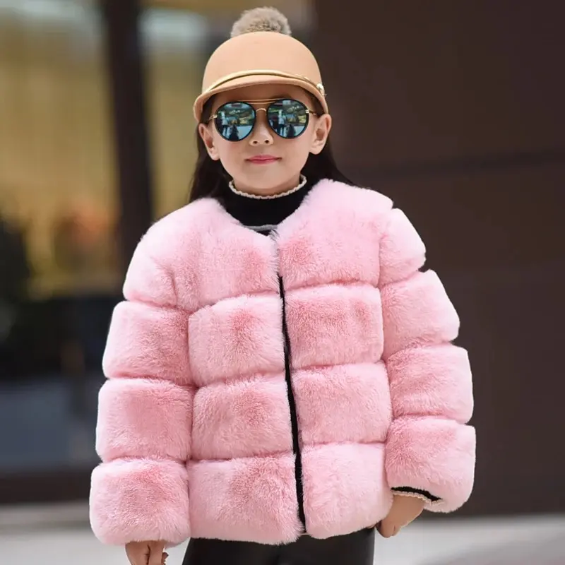 New Winter Elegant Girls Faux Fur Jackets Coats Thick Warm Toddler Kid Winter Faux Fur Baby Coat