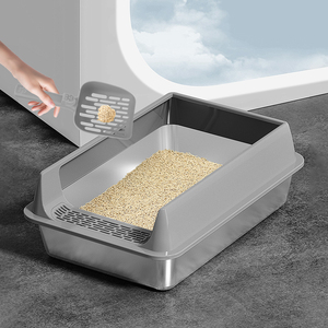 Toilette pour <span class=keywords><strong>chat</strong></span> rectangulaire Bac à litière pour <span class=keywords><strong>chat</strong></span> en acier inoxydable Grande capacité Durable Filtration par tamisage Favorise un environnement plus propre - Product Image 2