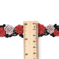 Fil de polyester hydrosoluble de 2 cm de large, dentelle florale brodée de roses, embellissements pour vêtements, accessoires, artisanat DIY, vêtements