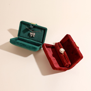 Luxury Flip Lid Velvet Jewelry Gift <b>Box</b> Metal Clasp For Engagement <b>Ring</b> Necklace Packaging - Product Image 4