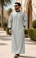 CCY Modernes Herren-Thobe-Hemd-Set Langarm Stehkragen Islamischer Golf-Stil Islamische Arabische Freizeitkleidung Atmungsaktiver Stoff Kandura