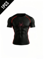 Nouveau T-shirt de sport à compression pour homme, col rond, haute élasticité, séchage rapide, couche de base de fitness avec logo araignée