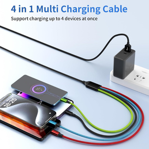 <span class=keywords><strong>Cable</strong></span> de Datos USB Multiusos 4 en 1 de Nailon Resistente de Carga Rápida y Varios Colores para Teléfono Inteligente, Tableta y Cámara - Product Image 6