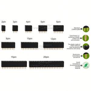 Connecteur d'en-tête de broche femelle à rangée unique DIP 2.54mm 2 broches 3 broches 4 broches 5 broches 6 broches 8 broches 10 broches 12 broches 15 broches 20 broches 40 broches plaqué or - Product Image 3