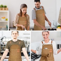 Tablier en toile de haute qualité avec logo brodé personnalisé, 100% coton, double poches, tablier de cuisine pour chef, restaurant, ceinture réglable