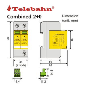 Telebahn AC <span class=keywords><strong>SPD</strong></span> 2P 120V 150V 10ka-20ka 20ka-40ka 30ka-60ka T2 DPS bảo vệ tăng áp bảo vệ Contra sobretensiones - Product Image 5