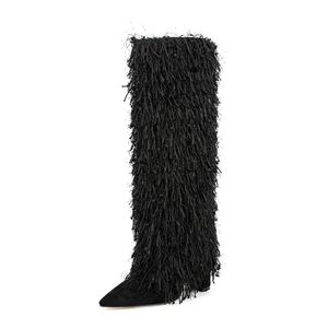 <span class=keywords><strong>Bottes</strong></span> hautes personnalisées pour femmes Xinzirain, logo personnalisé, <span class=keywords><strong>cuir</strong></span> suédé, talon bloc, <span class=keywords><strong>bottes</strong></span> d'hiver en fourrure pour femmes - Product Image 1