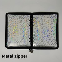Carpeta Transparente A5 con Diseño de Estrella Láser, Bolsa con Cierre de PVC Brillante y Suave, Carpeta de Hojas Sueltas, Porta Tarjetas de 6 Anillos