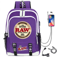 Tas Ransel Toko Rokok Custom Logo Cetak RAW Backwoods Cookie, Tas Buku Charger USB Oxford 900D Tahan Lama Mewah, Ready Stock
