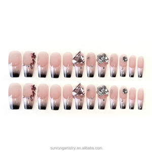 <span class=keywords><strong>Uñas</strong></span> Postizas Hechas a Mano con Diseño de Corazón Negro y Rosa, Adorno de Diamantes, para el Día de <span class=keywords><strong>San</strong></span> Valentín - Product Image 5