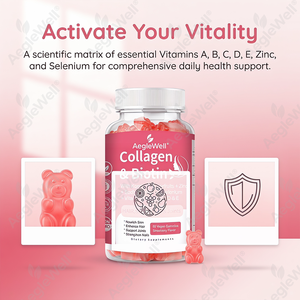 Gomitas Veganas de Colágeno AegleWell OEM ODM con Biotina, Queratina, Zinc, Vitaminas A y E, Suplemento de Belleza para el Cabello, la Piel, las Uñas y las Articulaciones - Product Image 3