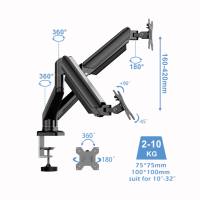 Support de moniteur double à ressort à gaz librement réglable Support de moniteur de bureau 10-32 pouces Support d'écran d'ordinateur portable Bras de moniteur