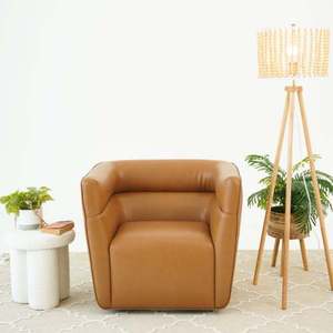 Silla Giratoria Moderna Callan - Cuero Vegano Color Bronceado, Portátil y Suave para Sala de Estar, Dormitorio, Comedor y Hotel - Product Image 2