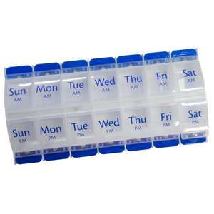 Pill Box Organiser 7 Day Two Times a Day Pill Dispenser Reminder Storage Case for Medication Supplements Vitamins FS-5735
