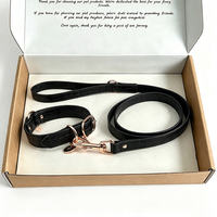 Ensemble collier et laisse pour chien en cuir PU gaufré façon croco, avec logo personnalisé, noir avec accessoires en or rose, petite médaille pendentif, kit de promenade pour animaux de compagnie