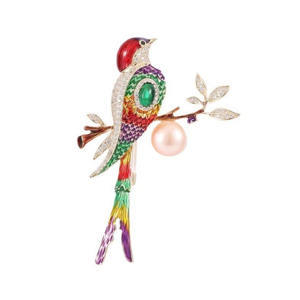 Broche de Lujo de Aleación con Circones y Baño de Oro Rosa, Diseño de Pájaro Magpie Esmaltado, Paleta de Colores Vibrantes para Bodas y Fiestas de Compromiso de Mujer - Product Image 6