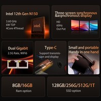Mini PC industriel LIMYEE N150 sans ventilateur, Mini PC DP HDMI Type-C DDR4 Intel Win 10/11 Linux System Mini Computer
