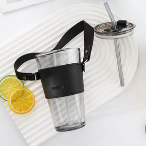 Gobelet à café portable en verre avec paille en bambou, style rétro, design tendance, avec étui, cadeau idéal pour étudiant - Product Image 4