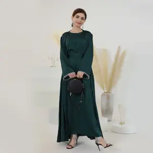 2023 ramazan yeni tasarım islam giyim saten Dubai Abaya kadınlar müslüman elbise mütevazı Abaya toptan