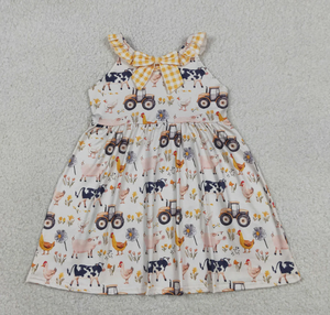 Sibling Baby Girls Pigs Cows Tunic Checked Ruffle Short Farm <b>Clothes</b> Set Rompers - Product Image 2