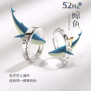 Groothandel Paar Mode Ringen S925 Sterling Zilver Zuid Koreaanse Sieraden Ringen Eenvoudig Niche Design 52 Hertz Walvis Ringen