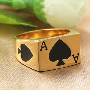 Anillo de As de Espadas de Acero Inoxidable, Joyería Unisex, Accesorio para Fiestas, Color Dorado, Estilo Retro - Product Image 1