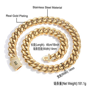 <span class=keywords><strong>Set</strong></span> <span class=keywords><strong>Collana</strong></span> <span class=keywords><strong>e</strong></span> <span class=keywords><strong>Bracciale</strong></span> Miami Cuban BES 6-14mm, Catena Monaco Cuban Link in Acciaio Inox Placcato Oro 14K 18K, Stile Hip Hop per <span class=keywords><strong>Uomo</strong></span> - Product Image 6