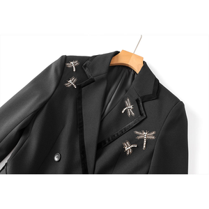 Elegante Blazer da <span class=keywords><strong>Donna</strong></span> con Diamanti, Giacca Doppiopetto con Scollo a V, Antirughe, Maniche Lunghe, Cintura, in Tessuto Pettinato Tinta Unita - Product Image 2