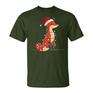 T-shirt graphique animalier avec lumières de Noël Fox, unisexe pour adultes - Product Image 1