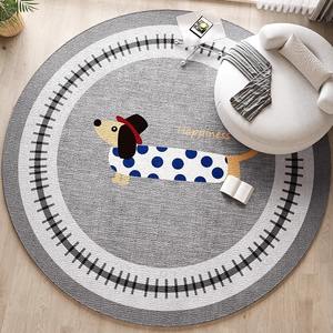 พรมปูพื้นทรงกลมผ้ากำมะหยี่คริสตัลลายสุนัขจุดๆ กันคราบสกปรก สำหรับตกแต่งห้องนั่งเล่น - Product Image 1