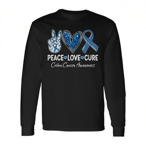 Camiseta de manga larga Peace Love Cure Colon Cancer Awareness - Product Image 2