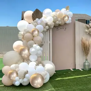 Festa de casamento aniversário Decoração ao ar livre Rodada balão arco kit decoração do partido fornece ouro branco damasco balão arco kit set