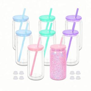 Gobelet double paroi 20oz style boule à neige, avec trou pré-percé, couvercle coloré et paille, en plastique PS transparent, pour personnalisation DIY, style américain, cadeau d'affaires - Product Image 4