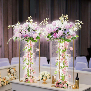 2pcs 80cm Tall Gold <strong>Flower</strong> Stand with Rectangular Metal Column <strong>Vases</strong> High Quality Floor <strong>Vase</strong> Table Wedding Decorations - Product Image 3