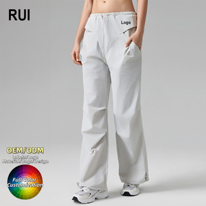RUIQUWIN Custom Logo Solid High Waist Loose Women <b>Wide</b> <b>Leg</b> <b>Yoga</b> Trousers Wholesale Gym Fitness Casual Wear Factory OEM - Product Image 1