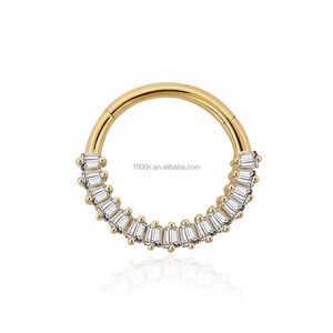 AU585 <strong>14K</strong> Solid Yellow Gold Jewelry Zircon <strong>Nose</strong> Ring Piercing Jewelry for Women and Men - Product Image 1