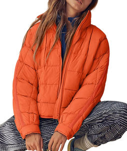 Manteau léger surdimensionné pour femmes à manches longues Zip Packable vestes bouffantes courtes col montant coupe-vent Patchwork Zip pour l'hiver - Product Image 4