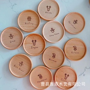 Sous-verre rond en bois massif avec impression par transfert thermique, respectueux de l'environnement, pour table basse domestique - Product Image 1