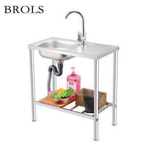 Fregadero de lavabo Simple de acero inoxidable para exteriores de pie para cocina, lavadero, jardín con banco de trabajo - Product Image 1