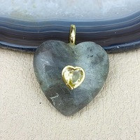 Pendentif Cœur en Pierre Naturelle, Breloque en Cristal de Quartz, Améthyste, Œil de Tigre, Lapis Lazuli pour la Fabrication de Bijoux