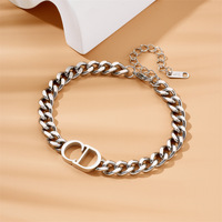 Ensemble de bijoux pour femme en acier inoxydable plaqué or 18 carats, sans ternissement, avec chaîne cubaine épaisse et pendentif lettre initiale CD, vente en gros