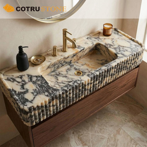 <span class=keywords><strong>Vasque</strong></span> flottante en marbre Calacatta Viola, murale, cannelée, sculptée à la main, pour salle de bain de villa ou maison - Product Image 1