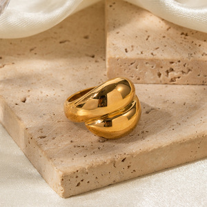 Women's Geometric <b>Ring</b> 18K Gold Plated Stainless Steel Party Jewelry Fashion <b>Statement</b> Piece - Product Image 3