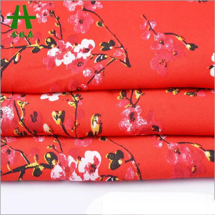 Mulinsen Textile 75D Saree Chiffon Red Floral Print Dobby Georgette Crepe Fabric