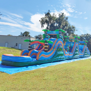 Tropical theme mega bouncing castle commercial bounce <b>house</b> combo <b>inflatable</b> outdoor obstacle course - Product Image 1