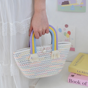 Cute Rainbow Cloud Handbag, New Style, Handmade Woven <b>Bag</b>, Beach Vacation <b>Bag</b>, Casual <b>Straw</b> <b>Bag</b>, Export - Product Image 1